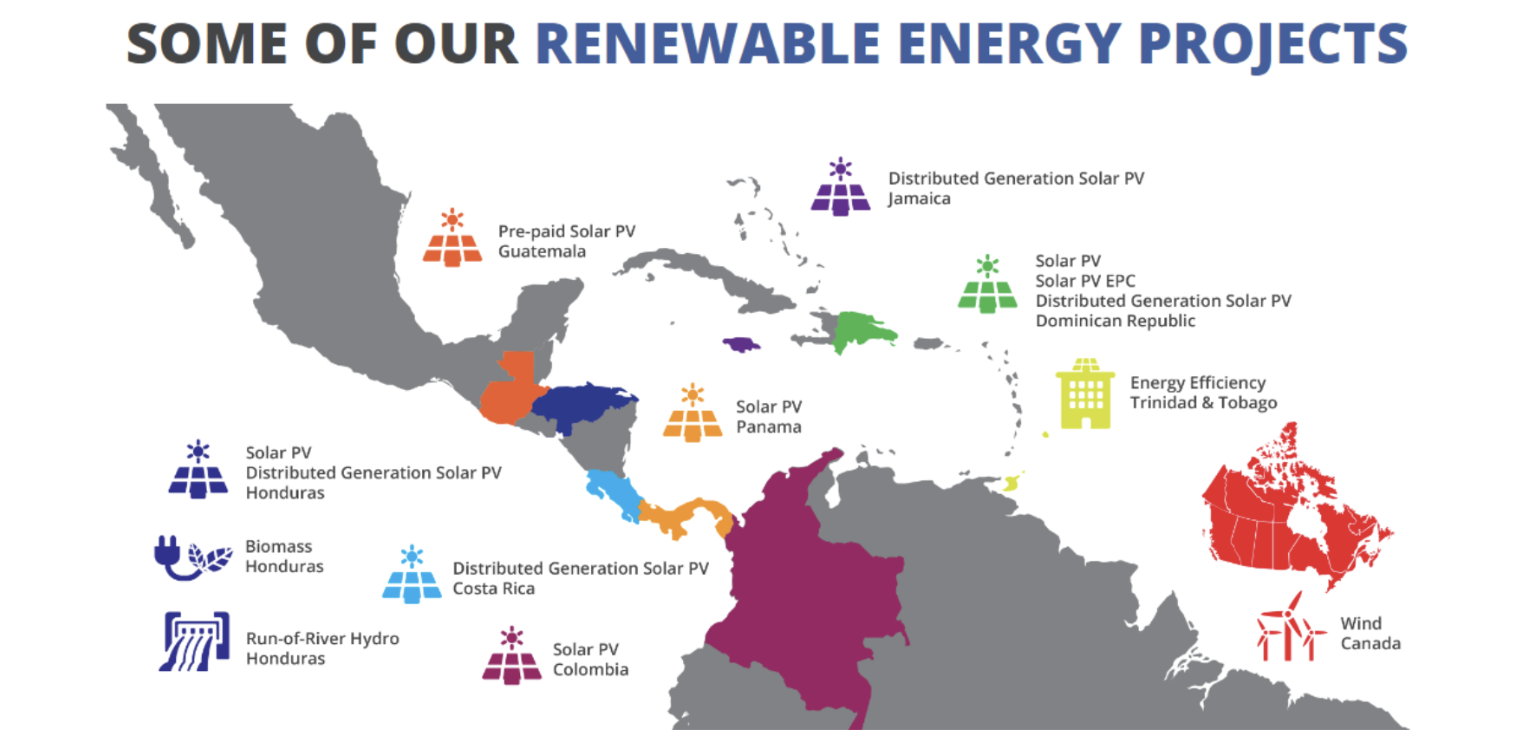 Deetken Impact Sustainable Energy (DISE) Renewable Energy Projects Central America & the Caribbean Map